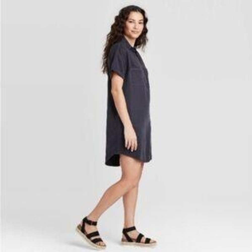 Universal‎ Thread Womens Short Sleeve Shirt Dress Black Small Midi